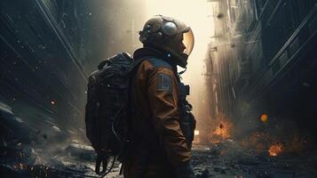 apocalyptic astronaut, digital art illustration, photo