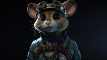 intelligent cooperative pilot mouse, digital art illustration, photo