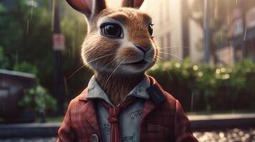 anthropomorphic stylish rabbit, digital art illustration, photo