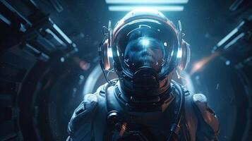 sci fi neon light astronaut, digital art illustration, photo