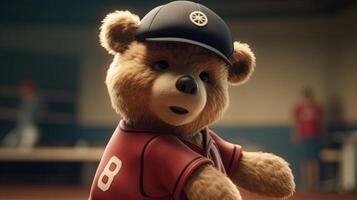 cute bear with baseball costume, digital art illustration, photo