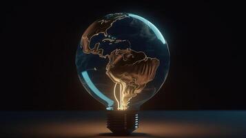 lightbulb earth globe, digital art illustration, photo