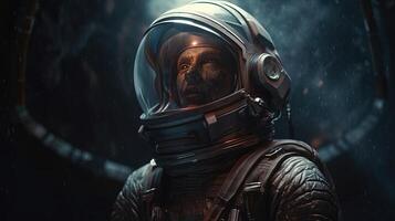 creepy black astronaut, digital art illustration, photo