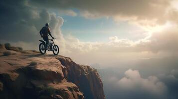 cyclist crossing cliff, digital art illustration, photo