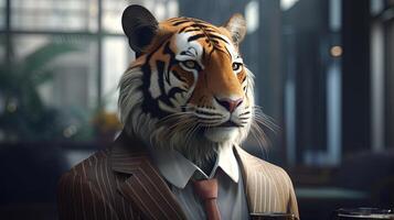 tiger businessman, digital art illustration, photo