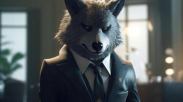 wolf businessman, digital art illustration, photo