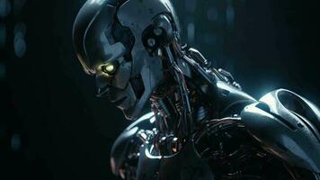 en humanoid robot har varit tillverkad använda falsk bitar av data till behöva efter en mänsklig varelse. kreativ resurs, video animering