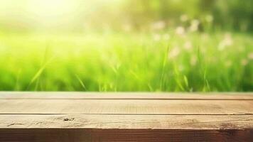 désorientant printemps commun fondation avec vert inutilisé délicieux excité herbe et purifier en bois table dans la nature Matin ouvert voir à. Créatif Ressource, vidéo animation video