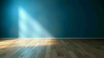 blauw reinigen verdeler en houten verdieping met merkwaardig licht schittering. creatief hulpbron, video animatie