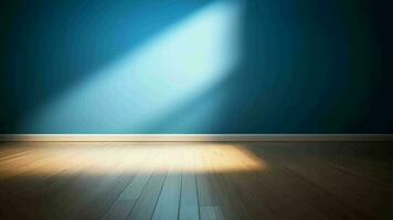 Blue cleanse divider and wooden floor with curiously light glare. Creative resource, Video Animation