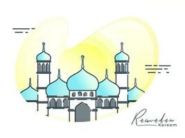 Ramadan Kareem Concept With Mosque Illustration On Yellow And White Background. vector