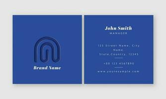 Front And Back Presentation Of Square Business Or Visiting Card In Blue Color. vector