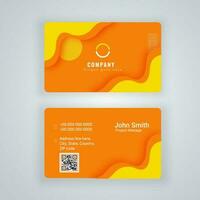 Front and back view of business card or visiting card design in orange and yellow color. vector