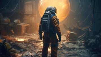 apocalyptic astronaut, digital art illustration, photo