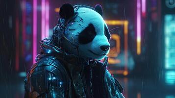 cyberpunk panda, digital art illustration, photo