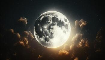 full moon shining, digital art illustration, photo