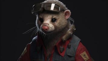 intuitive ferret engineer, digital art illustration, photo