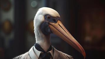 compassionate broken hearted pelican, digital art illustration, photo