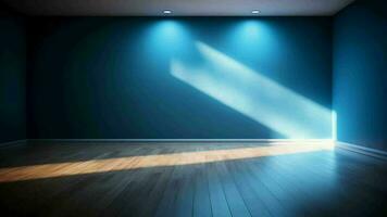 Blue cleanse divider and wooden floor with curiously light glare. Creative resource, Video Animation