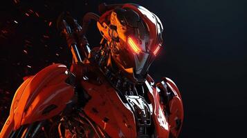 modern robot with fiery red and orange, digital art illustration, photo