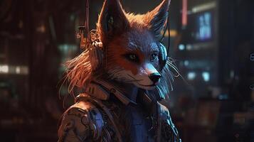 hacker fox, digital art illustration, photo