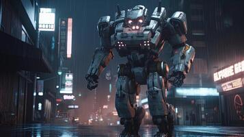 science fiction military robot with glowing eyes, digital art illustration, photo