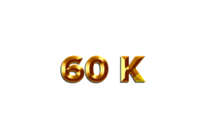 60 k subscribers celebration greeting Number with golden design png