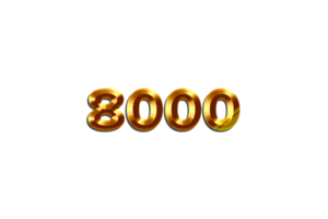 8000 subscribers celebration greeting Number with golden design png