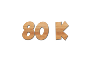 80 k subscribers celebration greeting Number with oak wood design png