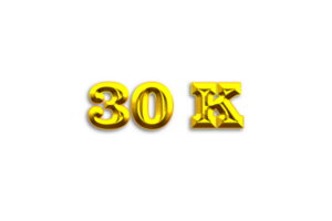 30 k suscriptores celebracion saludo número con oro diseño png