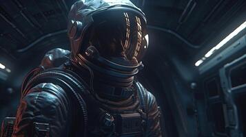 creepy black astronaut, digital art illustration, photo