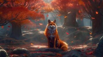 majestic spirit fox, digital art illustration, photo