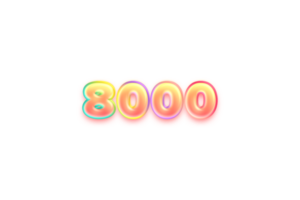 8000 subscribers celebration greeting Number with candy color design png