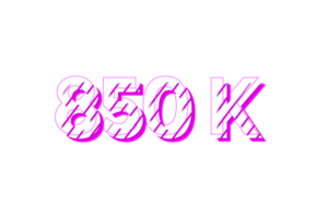 850 k subscribers celebration greeting Number with stripe design png