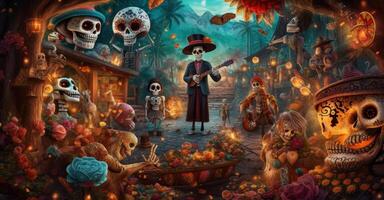 día de el muerto, dia Delaware los muertos. ilustración ai generativo foto