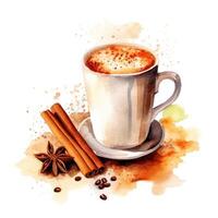 Watercolor coffee with cinnamon. Illustration photo