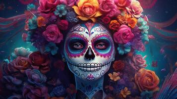 día de el muerto, dia Delaware los muertos. ilustración ai generativo foto