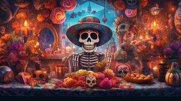 día de el muerto, dia Delaware los muertos. ilustración ai generativo foto