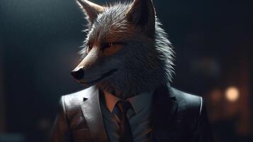 wolf businessman, digital art illustration, photo
