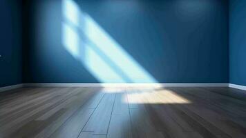 Blue cleanse divider and wooden floor with curiously light glare. Creative resource, Video Animation