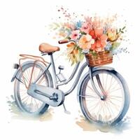 Cute watercolor bicycle with flowers. Illustration photo