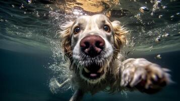 linda perro submarino. ilustración ai generativo foto
