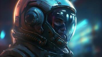 man in helmet astronaut, digital art illustration, photo