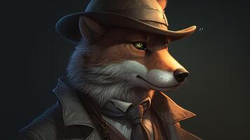 detective wolf, digital art illustration, photo