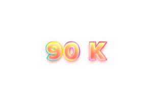 90 k subscribers celebration greeting Number with candy color design png