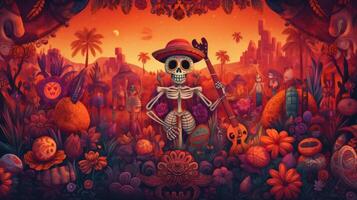 día de el muerto, dia Delaware los muertos. ilustración ai generativo foto