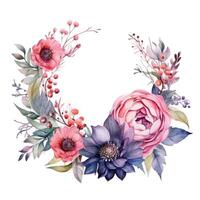 Watercolor floral frame. Illustration photo