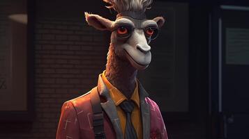 fashionable llama, digital art illustration, photo