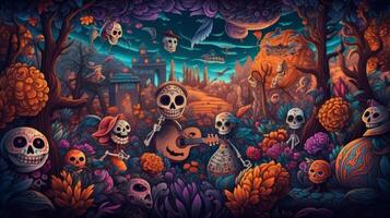 día de el muerto, dia Delaware los muertos. ilustración ai generativo foto