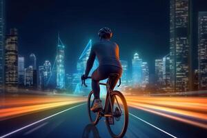 deportista paseos un bicicleta, ilustración ai generativo foto